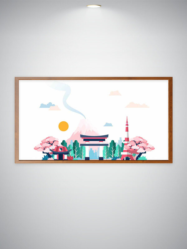 手繪日本傳統(tǒng)建筑風(fēng)光簡(jiǎn)筆畫插畫