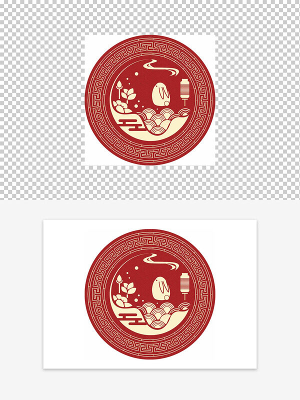 中式紅色喜慶荷花玉兔圖案中秋月餅包裝