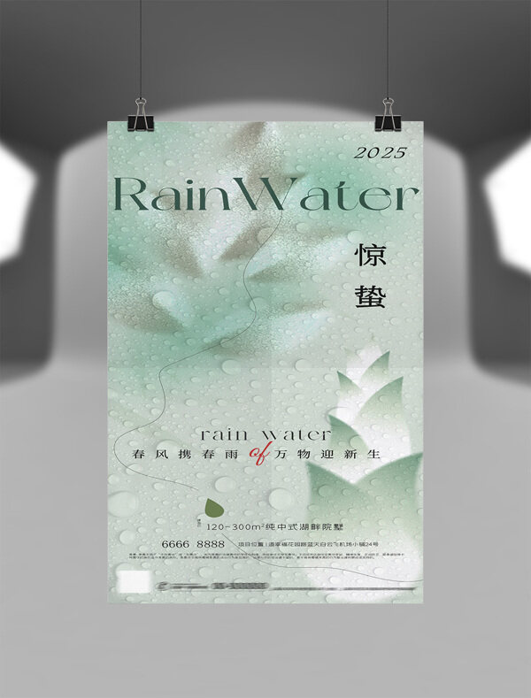 簡約清新背景水滴紋理驚蟄節(jié)氣海報