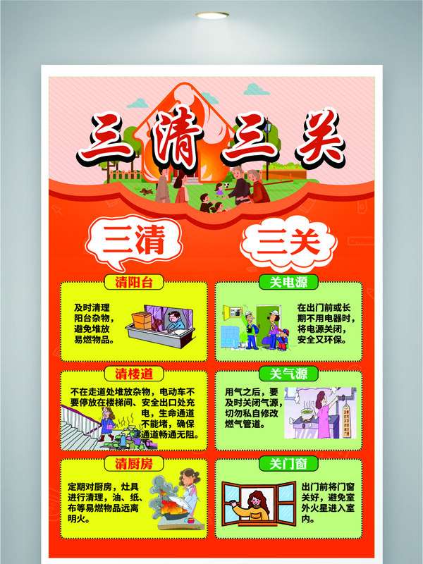 三清三關(guān)家庭消防安全宣傳公益海報