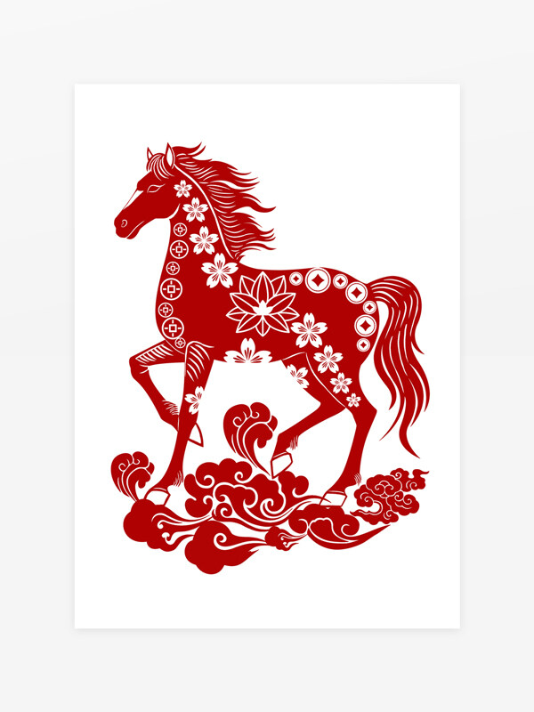 傳統(tǒng)簡(jiǎn)約紅色窗花馬年窗花剪紙圖案