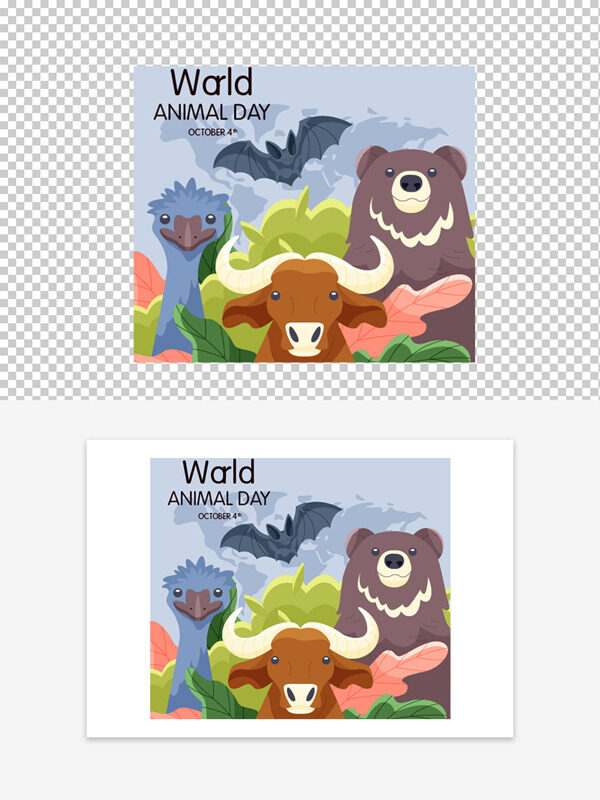 世界動物日扁平卡通趣味動物手繪插畫