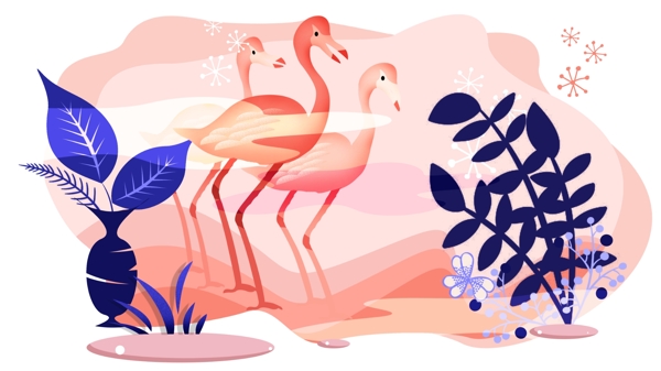 动物幻想系列粉色火烈鸟装饰插画