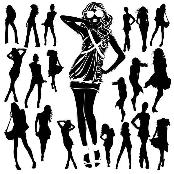 時(shí)尚女性人物剪影矢量素材