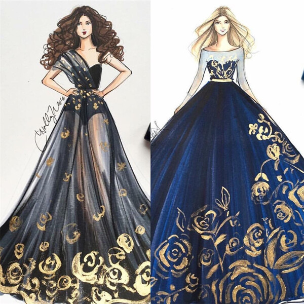 两款时尚花式长礼服设计图