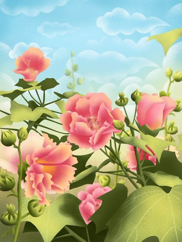 手绘清新植物花卉风景插画背景
