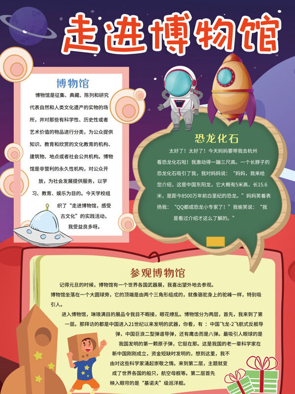 小清新精美走进博物馆博物馆介绍手抄报