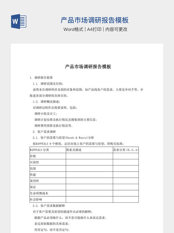 产品市场调研报告模板