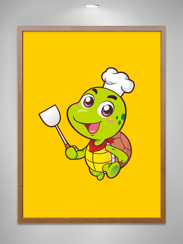 卡通餐饮可爱小乌龟厨师拿锅铲