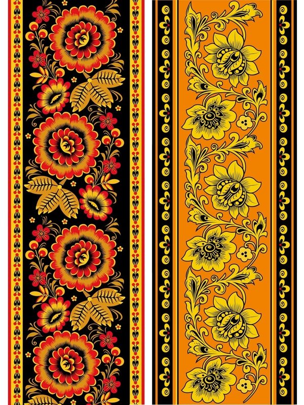  高清 传统 欧式俄式花边 花卉图案背景贴图 黑底大花连续