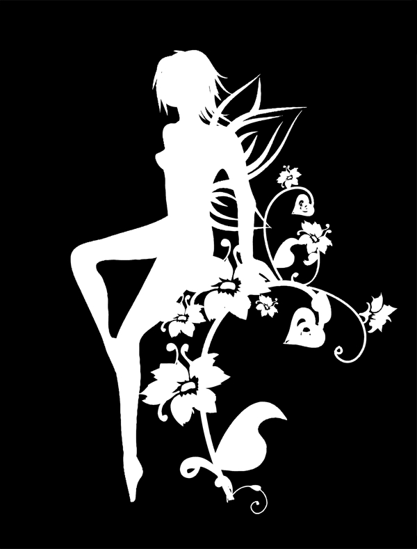 花叢中的美女精靈剪影矢量素材