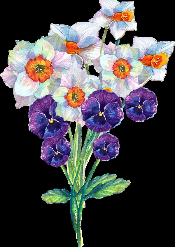 白紫花束透明装饰素材