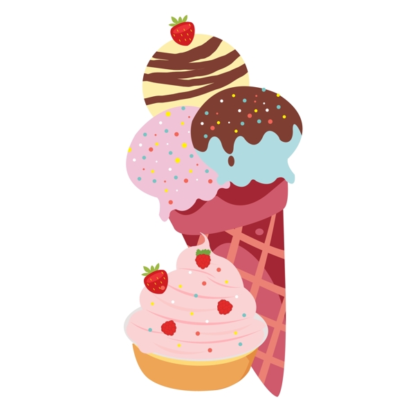 夏季草莓冰淇淋图案元素