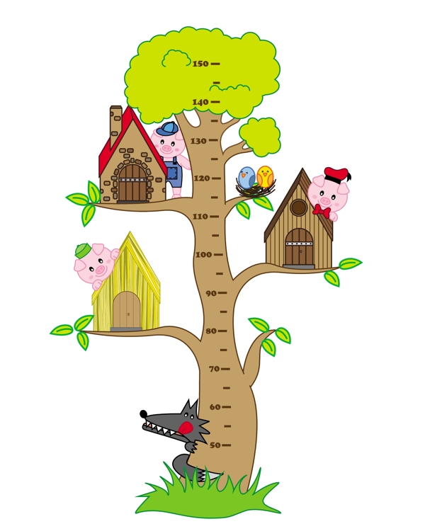 小树幼儿园卡通小尺子工具矢量设计素材