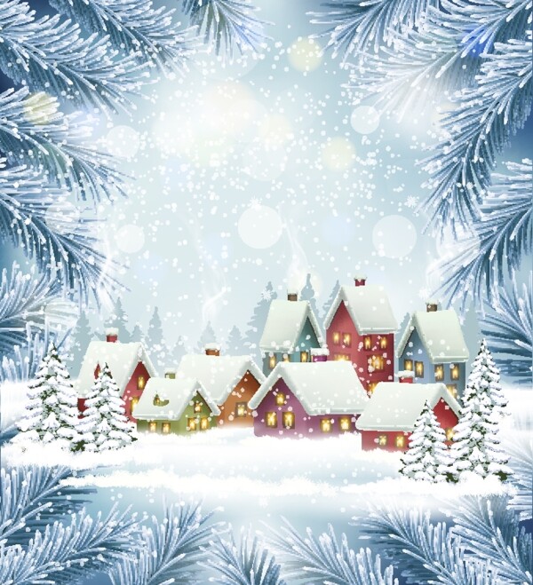圣诞雪地雪景插画元素