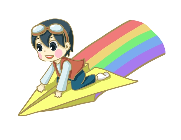 儿童节男孩与纸飞机PNG图片