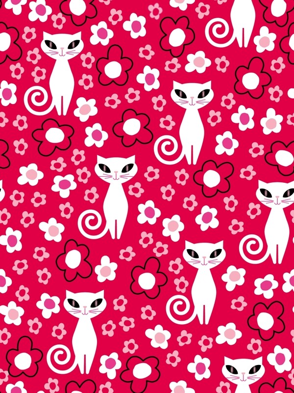 红色背景卡通猫装饰图案壁纸
