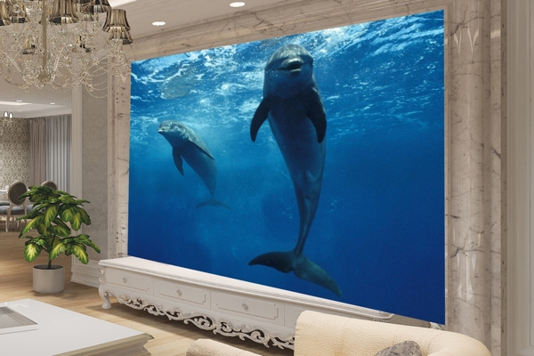 海洋海豚背景墙效果图