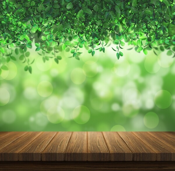 主图背景春天环保绿色夏季木纹木质台子