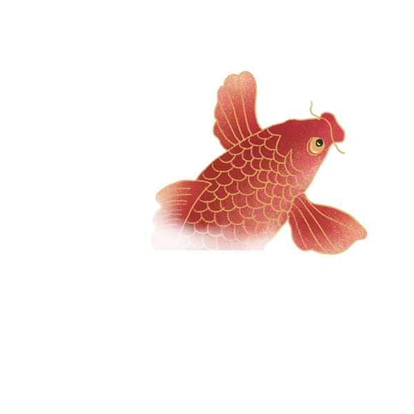 手绘可爱红色鲤鱼png元素