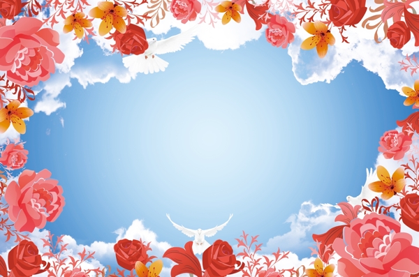蓝天花朵吊顶装饰图