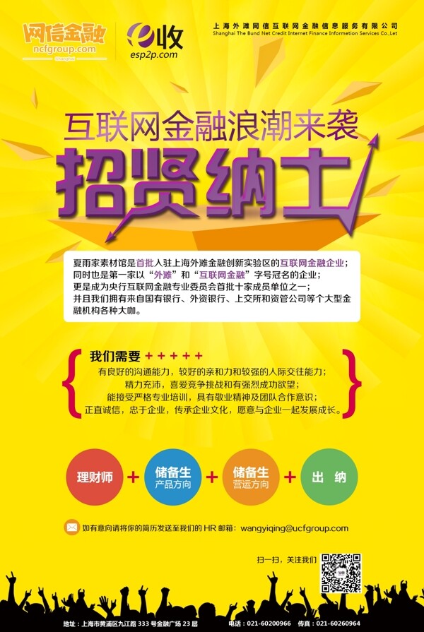黄色招贤纳士企业商业公司招聘海报设计PSD
