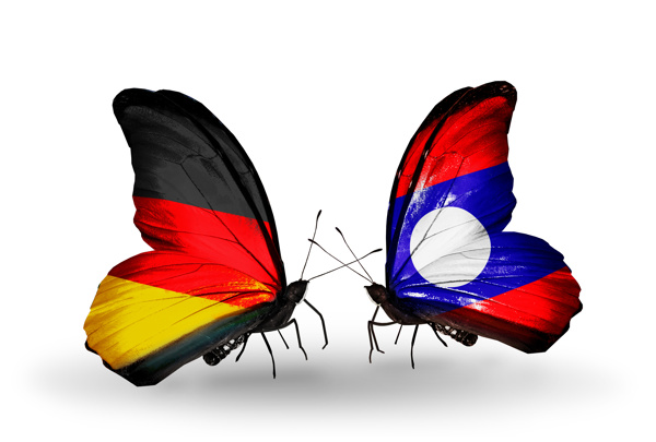 德国与老挝蝴蝶国旗图片
