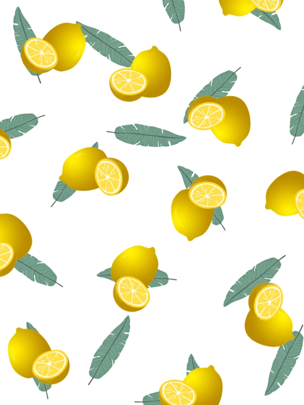 小清新柠檬加叶子夏季黄色背景