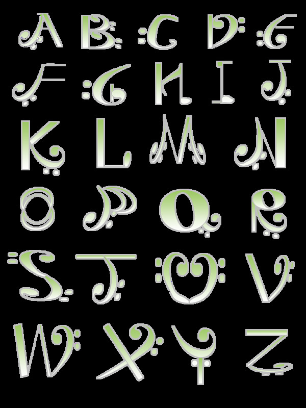 24个英文字母绿色渐变曲线