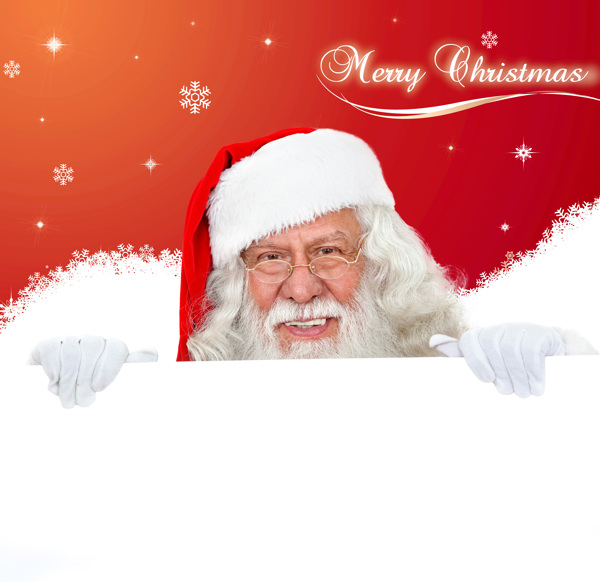空白广告牌后面的圣诞老人图片