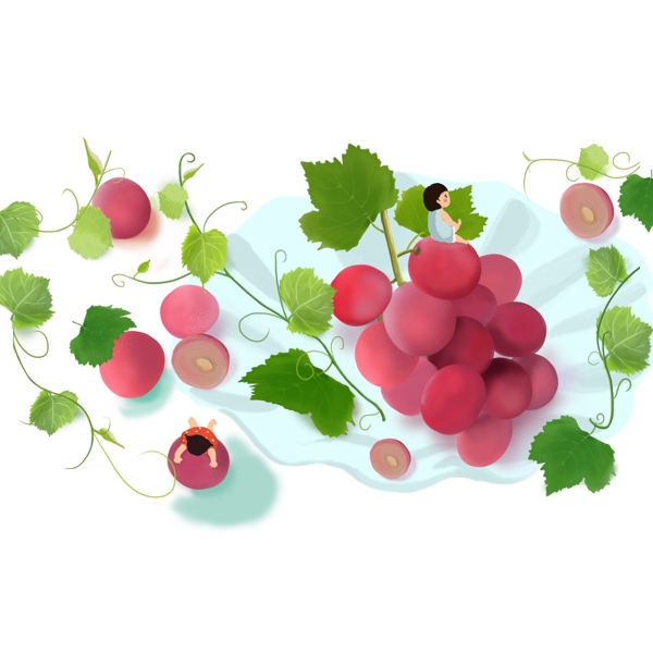 手绘新鲜美味水果葡萄元素设计