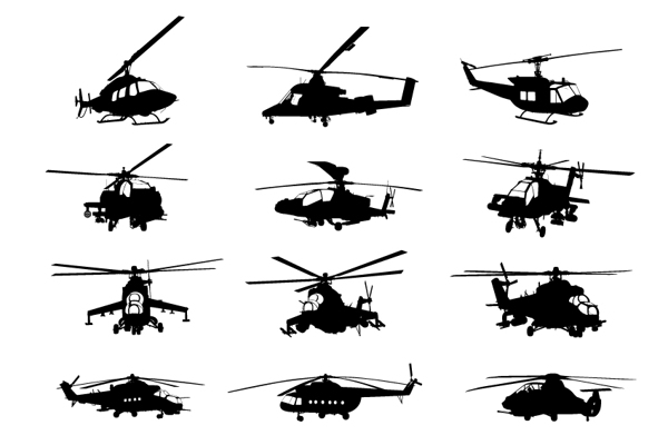 创造性军事直升机剪影矢量素材