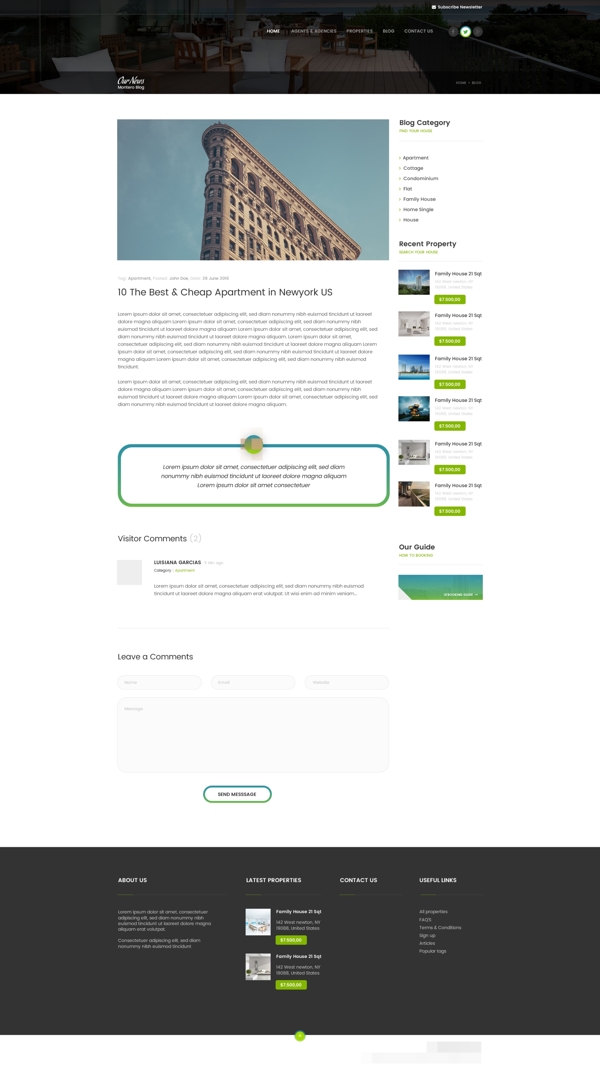 现代房地产网站单篇博客页面PSD模板