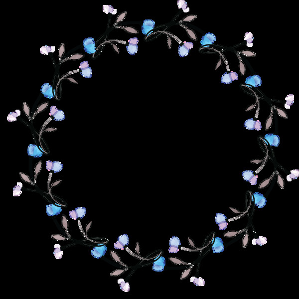 手绘蓝色小花环形高清唯美素材花环