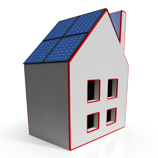 太阳能电池板显示可再生能源的房子