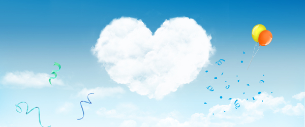 浪漫白色心形云朵气球背景