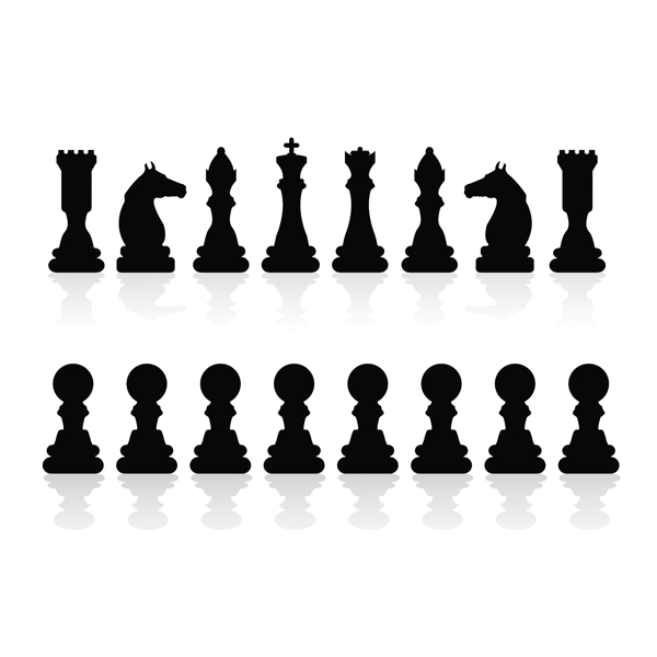 一组国际象棋旗子投影