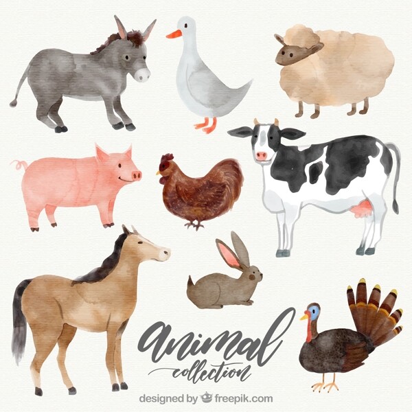 9款水彩绘农场动物矢量素材