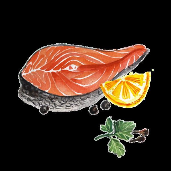 清新手绘三文鱼日式料理美装饰元素