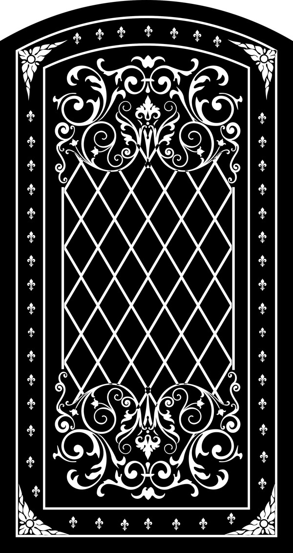 黑色和白色的欧式门花纹矢量素材3