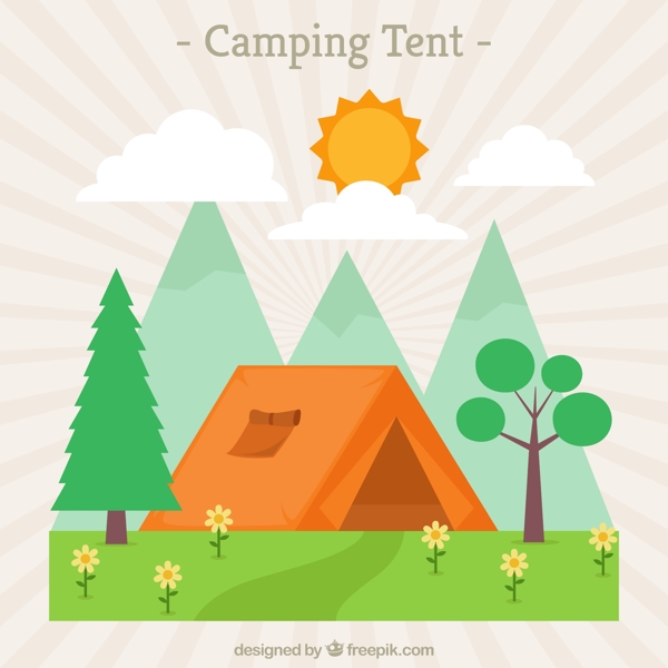 带橙色野营帐篷的风景