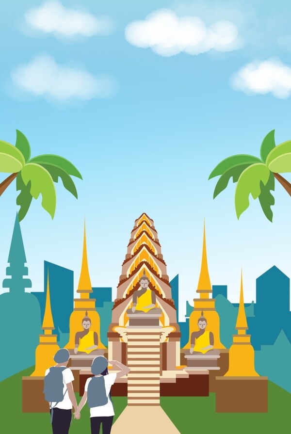 创意泰国旅行合成卡通背景