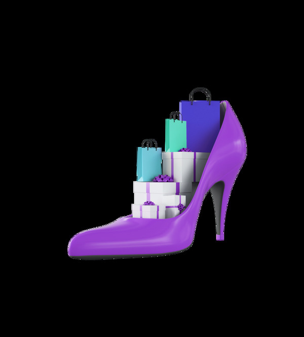 手绘卡通紫色高跟鞋装饰素材