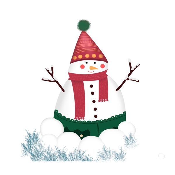清新冬季雪人雪球设计元素