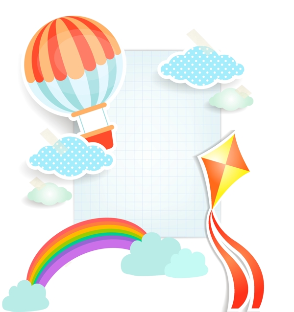 儿童节热气球云朵风筝彩虹边框下载