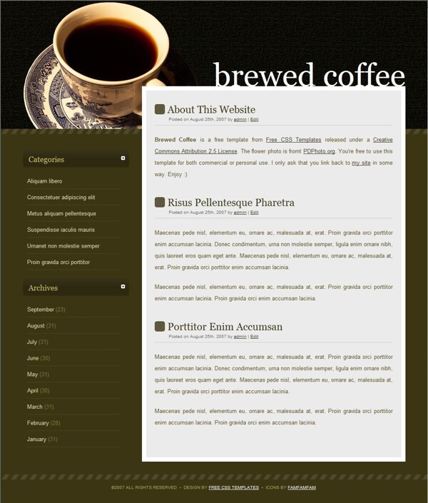 一杯咖啡主题BLOG网页模板