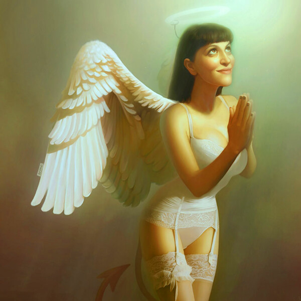 天使美女油画肖像