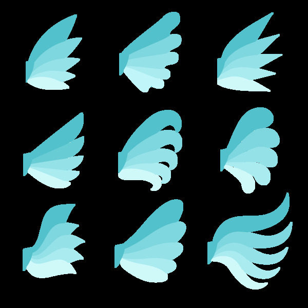 蓝色调扁平翅膀免抠png透明图层素材