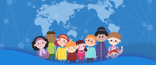 蓝色卡通人物世界人口日背景