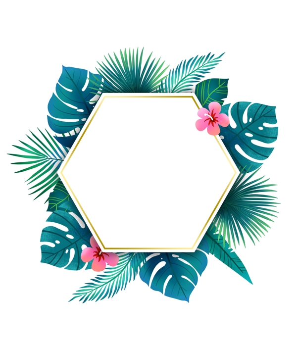 六角形热带植物边框